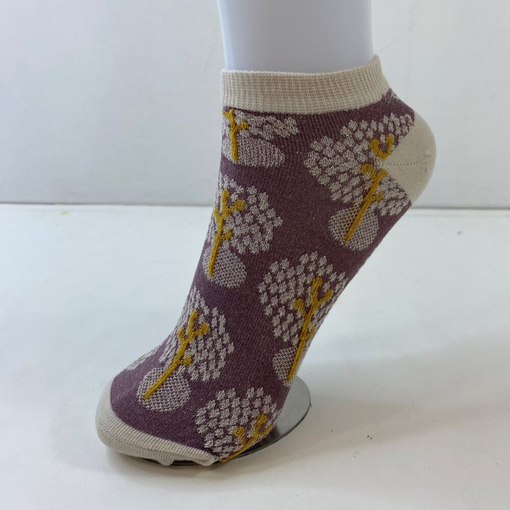 Womens Ankle Socks Set 1 Textured Tree Pattern Purple Cream